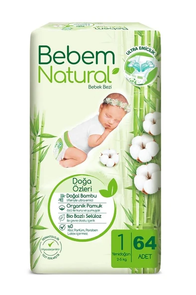 Bebem Natural Bebek Bezi 1 Numara 64 Adet