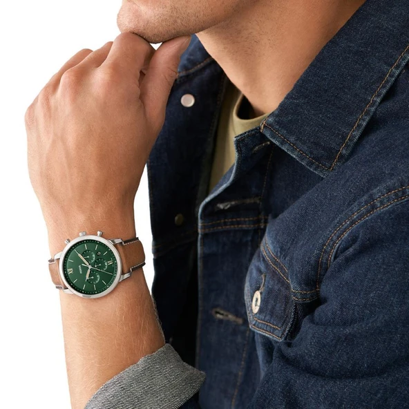 Fossil FFS5963 Quartz Deri Kahverengi Yeşil Kadran 42 mm Erkek Kol Saati - 4