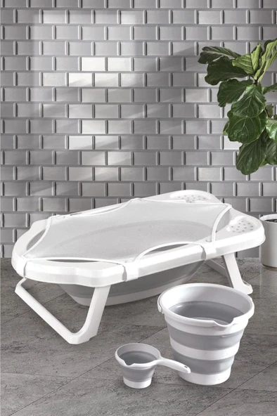 Bee Home Katlanır Bebek Banyo Seti 3lü -Gri