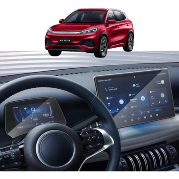 BYD Atto 3 Dijital Gösterge ve Navigasyon uyumlu 9H Nano Ekran Koruyucu 2 li set