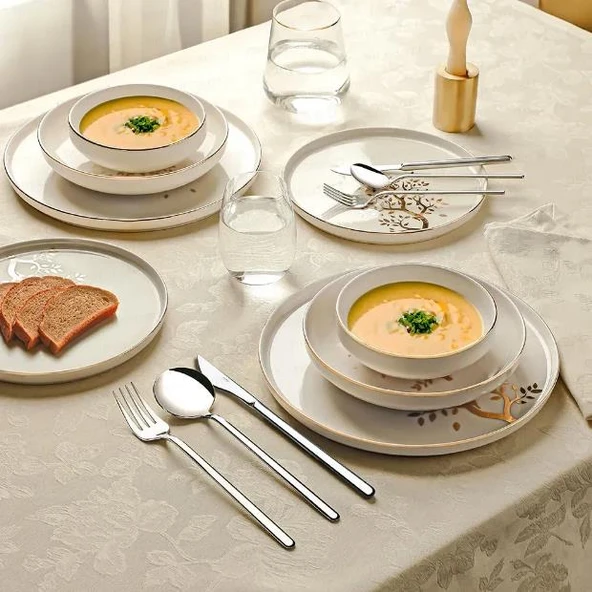 Nehir Duru Hayat Ağacı Yaldızlı 24 Parça Porselen Yemek Takımı - 2