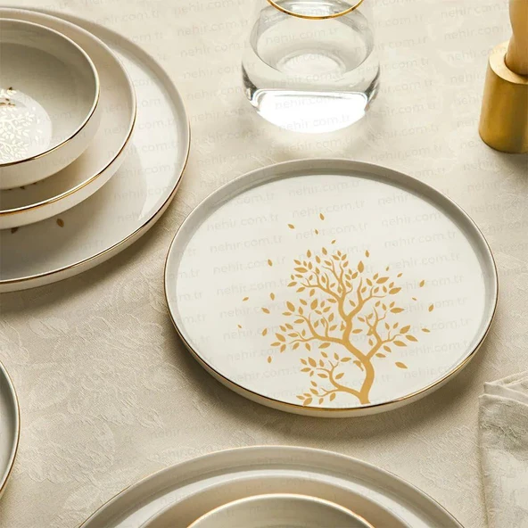 Nehir Duru Hayat Ağacı Yaldızlı 24 Parça Porselen Yemek Takımı - 4