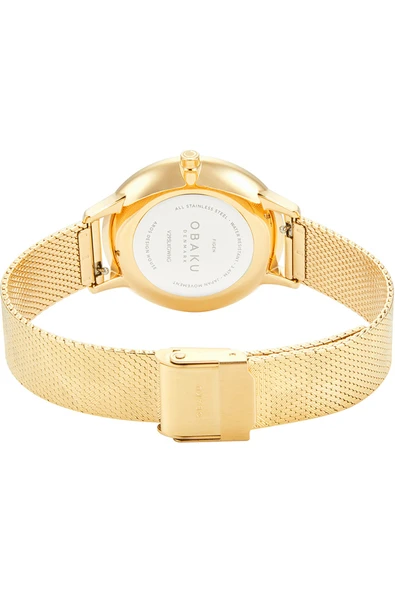 Obaku Denmark V295LXGWHG Quartz Çelik Hasır Altın Rengi Beyaz Kadran 34 mm Kadın Kol Saati - 3