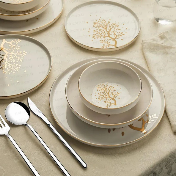 Nehir Duru Hayat Ağacı Yaldızlı 24 Parça Porselen Yemek Takımı - 3