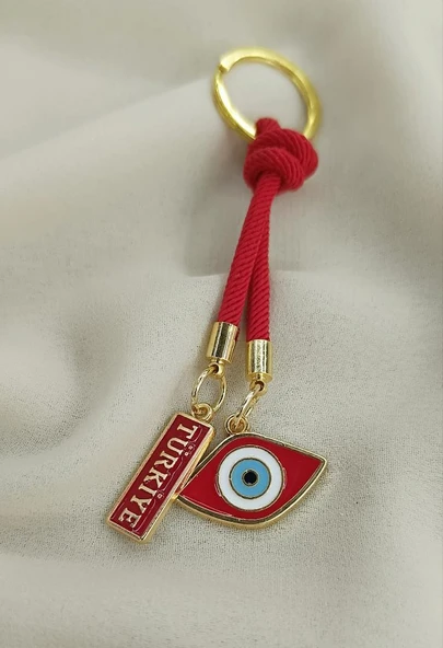 Anahtarlık Nazar Kötü Göz Cam Boncuklu Taşlı Araba Çanta Cüzdan Süsü Türkiye Yazılı - Resim 3