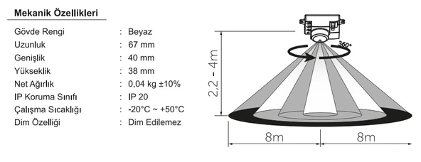İNOLED Radar Hareket Sensörü 1200w (RF Sensör Tipi) Açı 360 Derece Işık Süre ve Mesafe Ayarlı Sensör - 7
