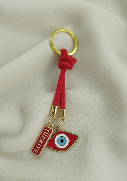 Anahtarlık Nazar Kötü Göz Cam Boncuklu Taşlı Araba Çanta Cüzdan Süsü Türkiye Yazılı ürün görseli