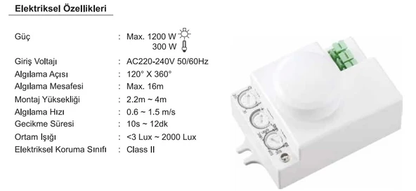 İNOLED Radar Hareket Sensörü 1200w (RF Sensör Tipi) Açı 360 Derece Işık Süre ve Mesafe Ayarlı Sensör - 2