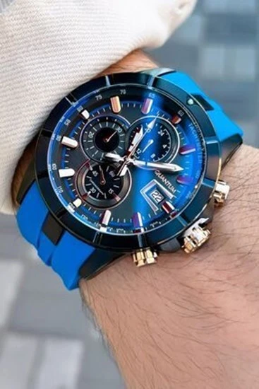 Quantum HNG893.065 Quartz 50 mm Mavi Silikon Siyah Kadran 10 ATM Erkek Kol Saati - 5