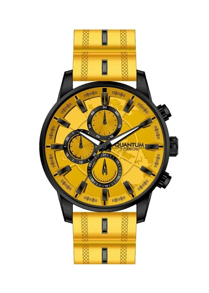Quantum TTG1037.607 Quartz Titanyum Kasa Silikon Sarı 44 mm Erkek Kol Saati