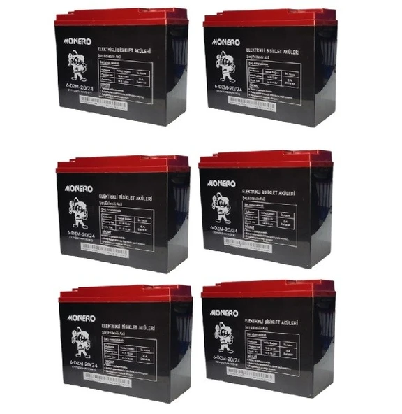 MONERO 12V-20 AMPER DİK  E-BIKE AKÜ 6'LÜ PAKET 24 amper ebatlarında EBATLAR: 180 x 78 x 170mm
