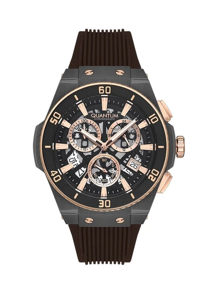 Quantum PWG1129.042 Quartz Kronograflı Silikon Kahverengi 47 mm Erkek Kol Saati
