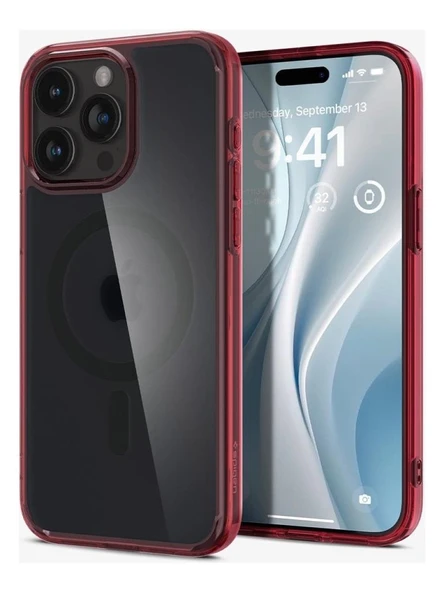 Spigen iPhone 15 Pro Kılıf, Spigen Ultra Hybrid Magfit (Magsafe Uyumlu) Deep Red - 2