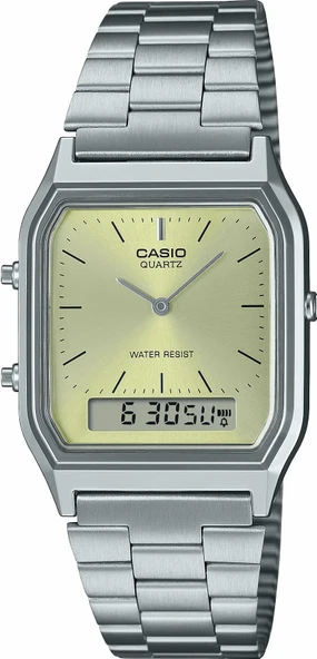 Casio Retro AQ-230A-9AMQYDF Quartz Çelik Gri Sarı Kadran 30 mm Erkek Kol Saati