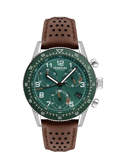 Quantum PWG1118.376 Quartz Deri Kahverengi Yeşil Kadran 45 mm Erkek Kol Saati