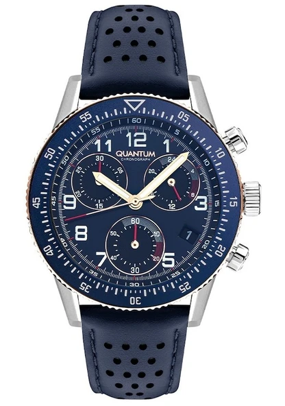 Quantum PWG1118.599 Quartz Kronograflı Deri Lacivert 45 mm Erkek Kol Saati - 2