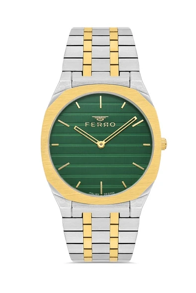 Ferro Quartz Çelik Sarı/Gri Yeşil Kadran 39 mm Erkek Kol Saati