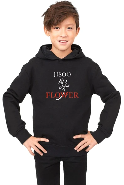 Jisoo Flower Siyah Çocuk 3ip Kapşonlu