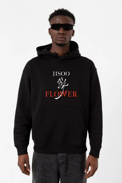 Jisoo Flower Siyah Erkek 3ip Kapşonlu Sweatshirt - 2