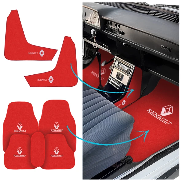 Renault 12 Toros Nakışlı Kırmızı Araç Oto Halı Paspas Torpido Vites Orta Konsol Yan Kaplama Halısı