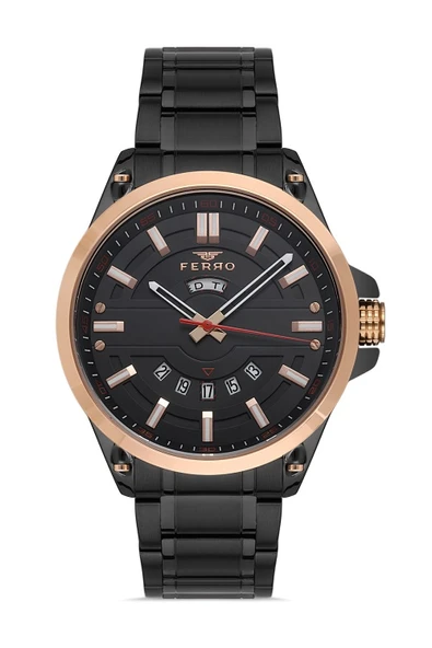 Ferro 45 mm Siyah Çelik Kordon Erkek Kol Saati F11201A-R F11201A-R