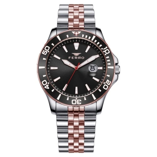 Ferro Rose ve Gümüş Çelik Kordon Erkek Kol Saati F11196A-E2 F11196A-E2