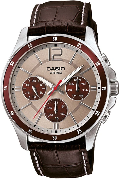 Casio MTP-1374L-7A1VDF Quartz Deri Kahverengi Gri Kadran 44 mm Erkek Kol Saati - 3