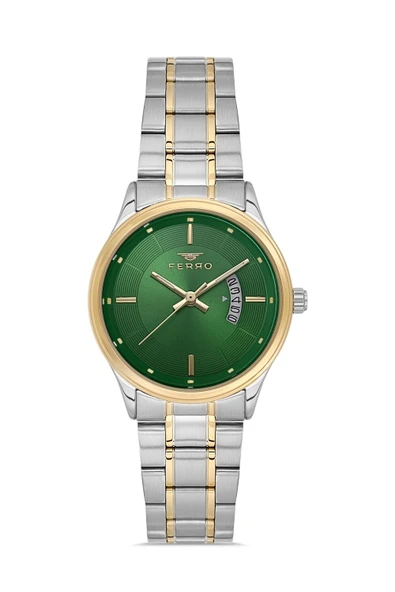 Ferro Quartz Çelik Altın/Gri Yeşil Kadran 31 mm Kadın Kol Saati - 2