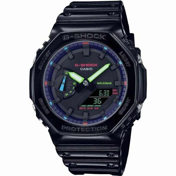 Casio GA-2100RGB-1ADR Quartz Silikon Siyah 20 ATM 45 mm Erkek Kol Saati - 2