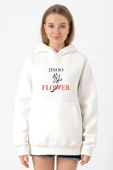 Jisoo Flower Beyaz Kadın 3ip Kapşonlu Sweatshirt