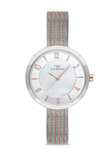 Ferro 34 mm Rose ve Gümüş Hasır Kordon Kadın Kol Saati F1908C-1003-E F1908C-1003-E