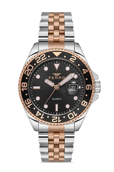 Ferro Rose ve Gümüş Çelik Kordon Erkek Kol Saati F11196A-E2 F11196A-E2 - Resim 2