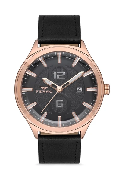 Ferro 43 mm Siyah Deri Kordon Erkek Kol Saati F11090B-R F11090B-R
