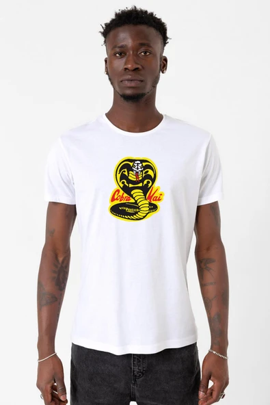 Cobra Kai Logo Beyaz Erkek Bisikletyaka Tshirt ürün görseli