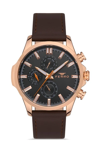 Ferro 45 mm Kahverengi Deri Kordon Erkek Kol Saati FM11047B-S5 FM11047B-S5