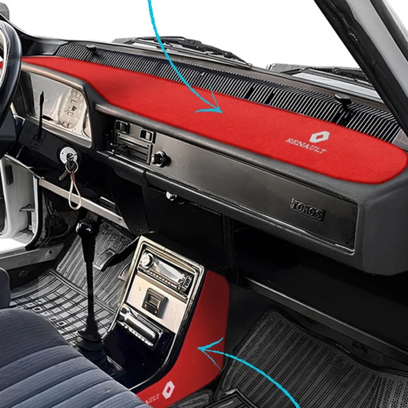 Renault 12 Toros Kırmızı Torpido Koruma Kaplama Halısı Torpido Vites Orta Konsol Yan Kaplama Halısı