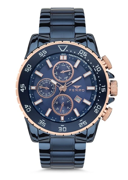 Ferro 46 mm Lacivert Çelik Kordon Erkek Kol Saati FM1542A-T FM1542A-T