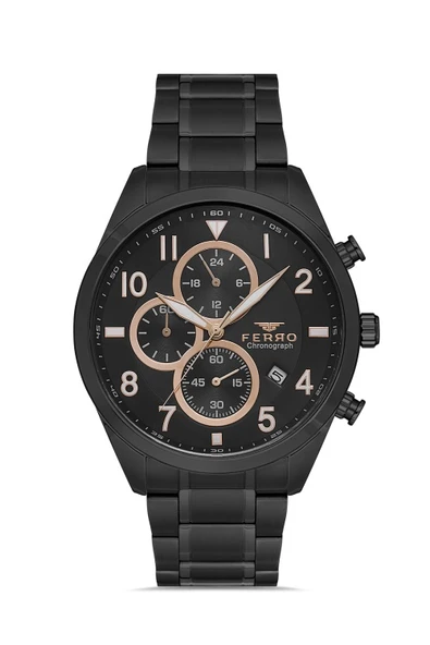 Ferro FM31454A-G Quartz Çelik Siyah 44 mm Fonksiyonları Aktif Erkek Kol Saati