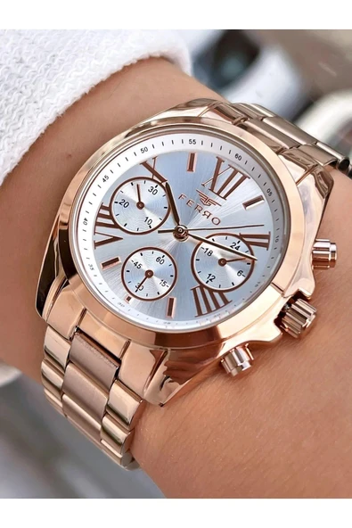 Ferro FL21259A-C Çelik 36 mm Rose Gold Kadın Saati+ Bileklik