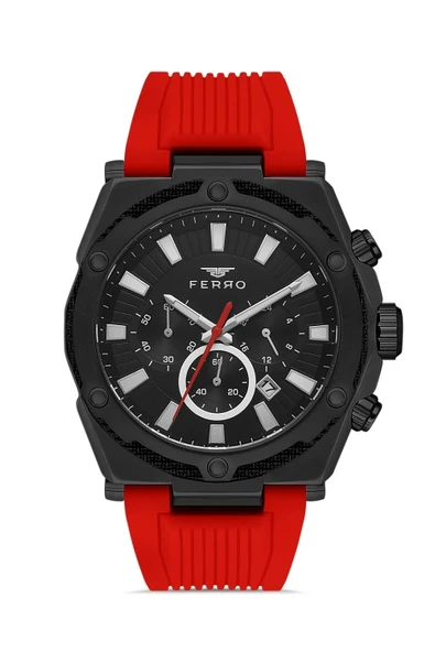 Ferro FM31396D-ZK Quartz Silikon Bordo Siyah Kadran 48 mm Fonksiyonları Aktif Erkek Kol Saati ürün görseli