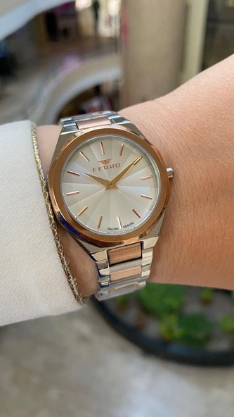 Ferro Quartz Çelik Rose/Gri 34 mm Kadın Kol Saati - 7