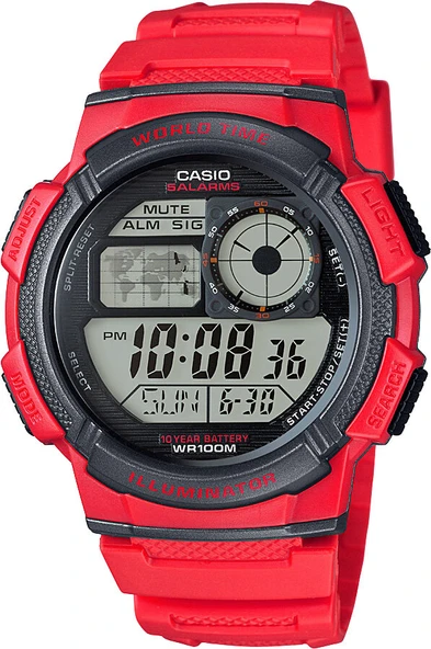 Casio AE-1000W-4AVDF Quartz Dijital Silikon Kırmızı 10 ATM 44 mm Erkek Kol Saati - 3