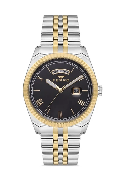 Ferro F11130A-D3 Quartz Çelik Altın/Gri Siyah Kadran 41 mm Erkek Kol Saati