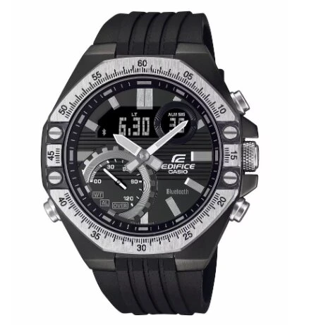 Casio ECB-10TP-1ADF Analog/Dijital Silikon Siyah 10 ATM 49 mm Erkek Kol Saati