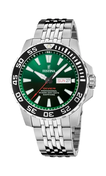 Festina F20661/2 Quartz Çelik Gri Safir Cam Yeşil Kadran 20 ATM 45 mm Erkek Kol Saati