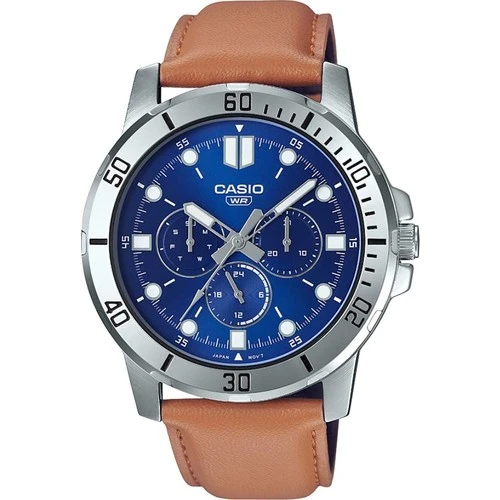 Casio MTP-VD300L-2EUDF Quartz Deri Kahve Lacivert Kadran 45 mm Erkek Kol Saati