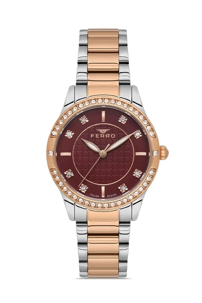 Ferro Quartz Çelik Rose/Gri Kırmızı Kadran 32 mm Kadın Kol Saati