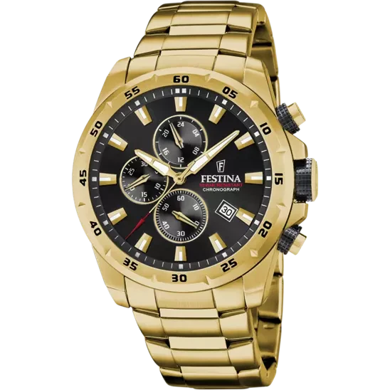Festina F20541/4 Quartz Kronolu Altın Rengi Siyah Kadran 46 mm Erkek Kol Saati