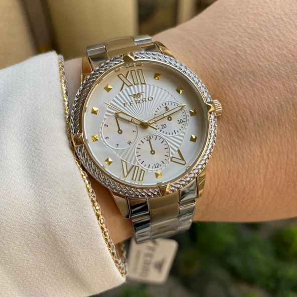 Ferro FL40096A-D 36 mm Sarı-Gümüş Çelik Kordon Kadın Kol Saati