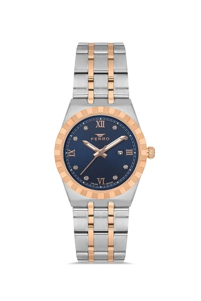 Ferro Quartz Çelik Rose/Gri Lacivert Kadran 32 mm Kadın Kol Saati - 2